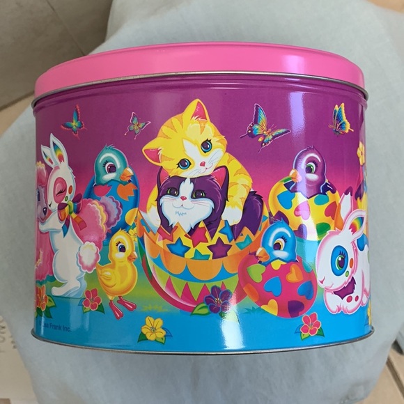 Lisa Frank collectible easter Colorful Cat Bunny chick lamb butterfly oval Tin - Picture 5 of 8